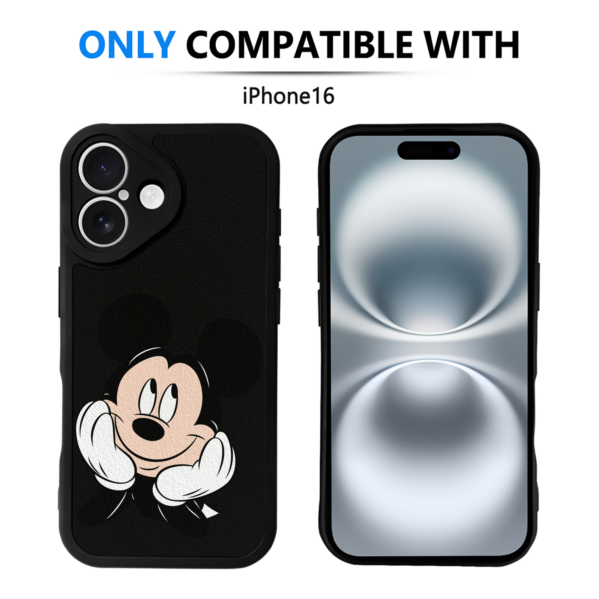 （画像用） ミッキーマウス Mickey Mouse 【iPhone 16シリーズ対応】シリコンスマホケース（レザー調） 材質：シリコン